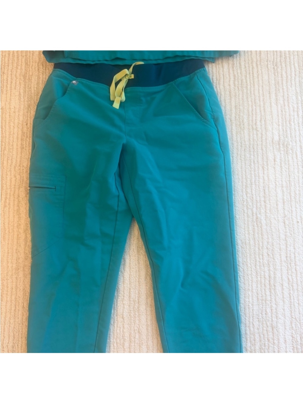 Figs Teal Drawstring Joggers with Lime Tie sz xs